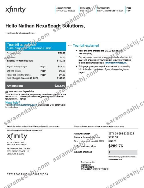 USA XFINITY business utility bill Word and PDF template